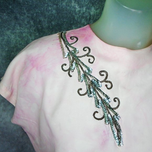 50s Vintage Rayon Blouse with Sequin Detail, ANTI FASHION - Not for Everybody! - Picture 6 of 13